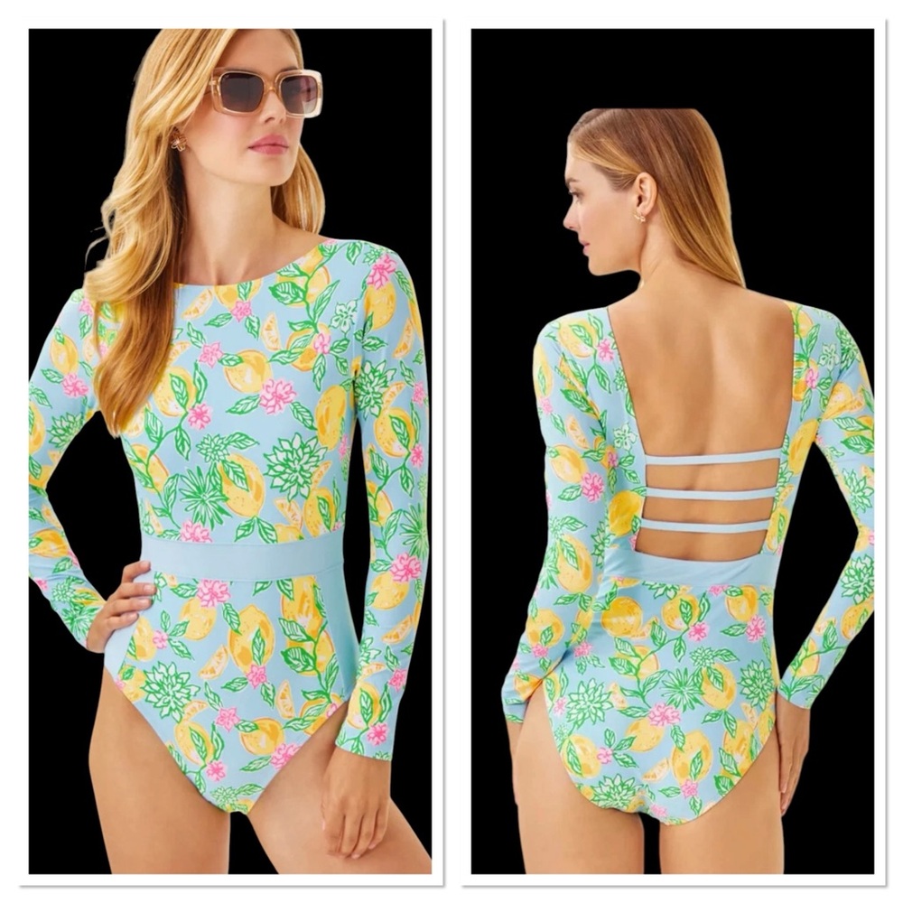 NWT Lilly Pulitzer Jesper Rashguard One Piece Swimsuit - Size 8 Make Lemonade
